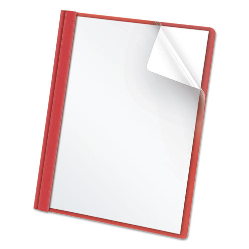 Image of Oxford 55811EE Clear Front Standard Grade Report Cover, Three-Prong Fastener, 0.5" Capacity, 8.5 X 11, Clear/red, 25/box