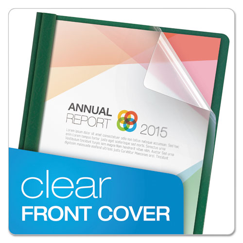 Image of Oxford 55856EE Clear Front Report Cover, Three-Prong Fastener, 0.5" Capacity, 8.5 X 11, Clear/ Hunter Green, 25/box