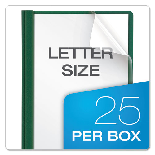 Image of Oxford 55856EE Clear Front Report Cover, Three-Prong Fastener, 0.5" Capacity, 8.5 X 11, Clear/ Hunter Green, 25/box