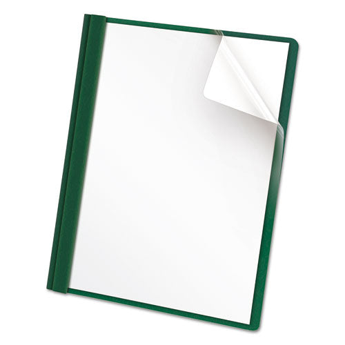 Image of Oxford 55856EE Clear Front Report Cover, Three-Prong Fastener, 0.5" Capacity, 8.5 X 11, Clear/ Hunter Green, 25/box