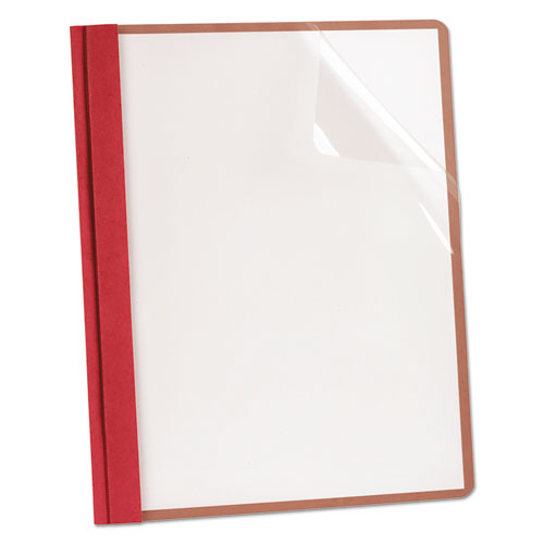 Image of Oxford Earthwise By Oxford 100% Recycled Clear Front Report Covers, 3-Prong Fastener, 0.5" Capacity, 8.5 X 11, Clear/red, 25/box