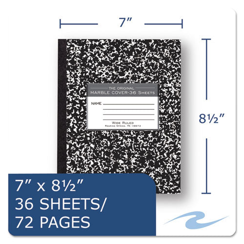 Image of Roaring Spring® 77332 Marble Cover Composition Book, Wide/Legal Rule, Black Marble Cover, (36) 8.5 x 7 Sheets