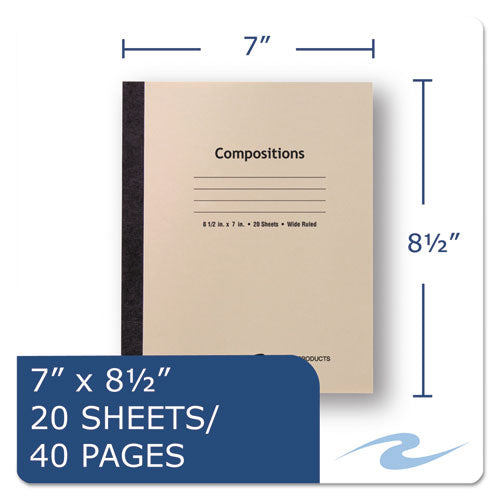 Image of Roaring Spring® 77340 Stitched Cover Composition Book, Wide/Legal Rule, Manila Cover, (20) 8.5 x 7 Sheets