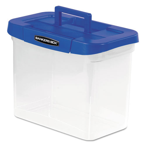 Image of Bankers Box® 86301 Heavy-Duty Portable File Box, Letter Files, 14.25" X 8.63" X 11.06", Clear/blue