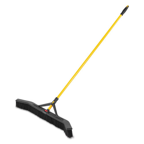 Image of Rubbermaid® Commercial 2018728 Maximizer Push-to-Center Broom, 36 x 58.13, Polypropylene Bristles, Steel Handle, Yellow/Black