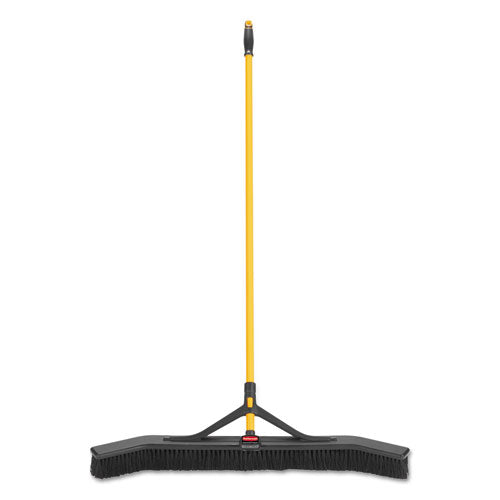 Image of Rubbermaid® Commercial 2018728 Maximizer Push-to-Center Broom, 36 x 58.13, Polypropylene Bristles, Steel Handle, Yellow/Black