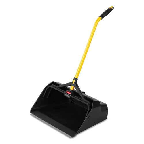 Image of Rubbermaid® Commercial 2018781 Maximizer Heavy-Duty Stand Up Debris Pan, 20.44 x 29, 32" Handle, Plastic, Yellow/Black