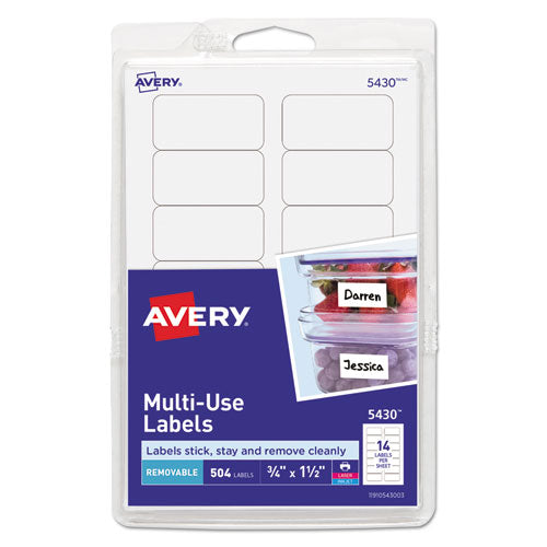 Image of Avery® 05430 Removable Multi-Use Labels, Inkjet/laser Printers, 0.75 X 1.5, White, 14/sheet, 36 Sheets/pack, (5430)