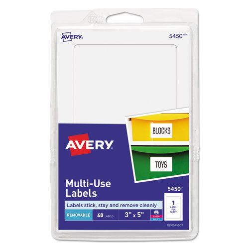 Image of Avery® 05450 Removable Multi-Use Labels, Inkjet/laser Printers, 3 X 5, White, 40/pack, (5450)