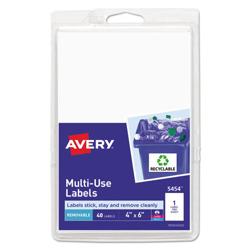 Image of Avery® 05454 Removable Multi-Use Labels, Inkjet/laser Printers, 4 X 6, White, 40/pack, (5454)