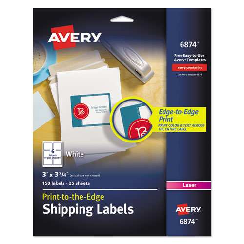 Image of Avery® 06874 Vibrant Laser Color-Print Labels w/ Sure Feed, 3 x 3.75, White, 150/PK