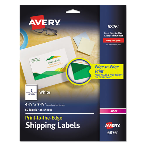 Image of Avery® 06876 Vibrant Laser Color-Print Labels w/ Sure Feed, 4.75 x 7.75, White, 50/Pack