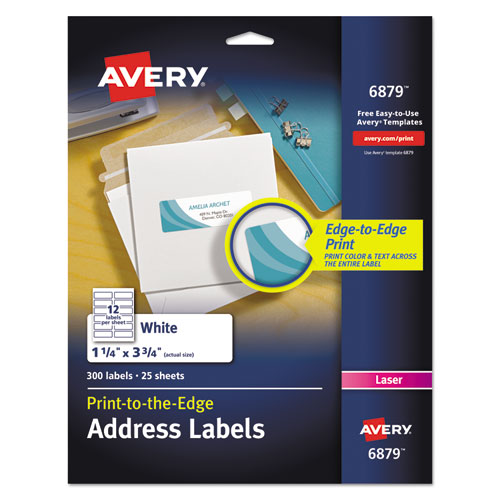 Image of Avery® 06879 Vibrant Laser Color-Print Labels w/ Sure Feed, 1.25 x 3.75, White, 300/Pack