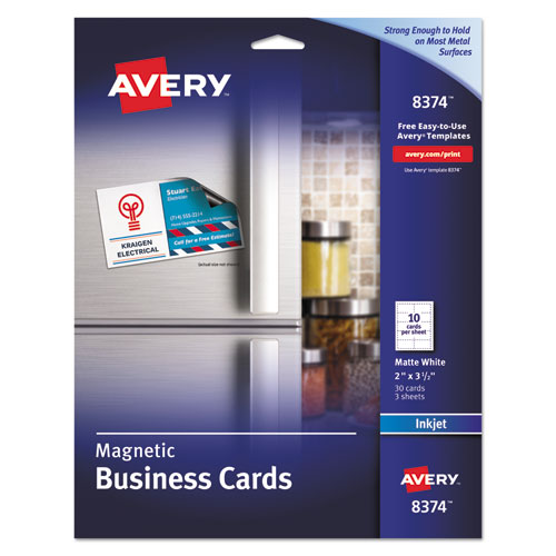 Image of Avery® 08374 Magnetic Business Cards, Inkjet, 2 x 3.5, White, 10 Cards/Sheet, 3 Sheets/Pack