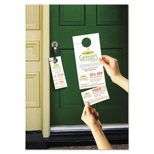 Image of Avery® 16150 Door Hanger with Tear-Away Cards, 97 Bright, 65 lb Cover Weight, 4.25 x 11, White, 2 Hangers/Sheet, 40 Sheets/Pack