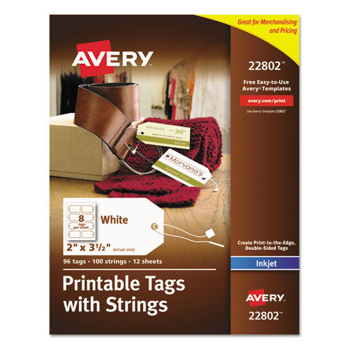 Image of Avery® 22802 Printable Rectangular Tags with Strings, 2 x 3.5, Matte White, 96/Pack