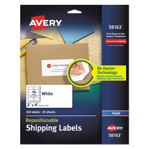Image of Avery® 58163 Repositionable Address Labels W/sure Feed, Inkjet/laser, 2 X 4, White, 250/box