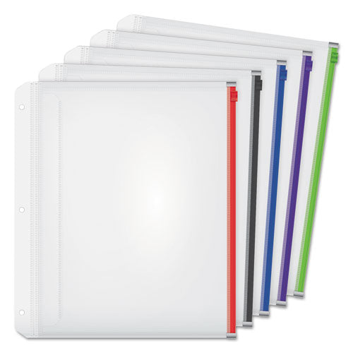 Image of Cardinal® 14650 Expanding Zipper Binder Pocket, 8.5 x 11, Assorted Colors, 5/Pack