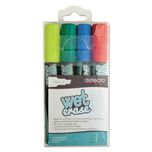Image of deflecto® SMA510-V4 Wet Erase Markers, Medium Chisel Tip, Assorted Colors, 4/pack