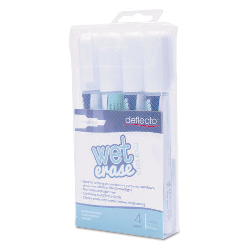 Image of deflecto® SMA510-V4-WT Wet Erase Markers, Medium Chisel Tip, White, 4/pack