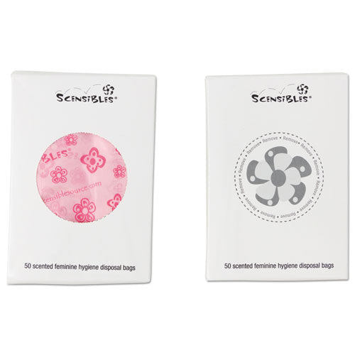 Image of HOSPECO® SBX50 Scensibles Personal Disposal Bags, 3.38" x 2" x 9.75", Pink, 50 Bags/Box, 24 Boxes/Carton