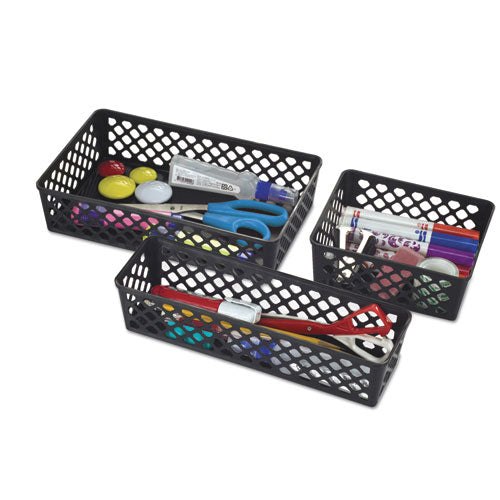 Image of Officemate 26200 Recycled Supply Basket, Plastic, 10.13 x 3.06 x 2.38, Black, 3/Pack