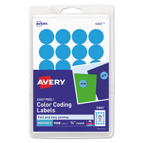 Image of Avery® 05461 Printable Self-Adhesive Removable Color-Coding Labels, 0.75" dia, Light Blue, 24/Sheet, 42 Sheets/Pack, (5461)