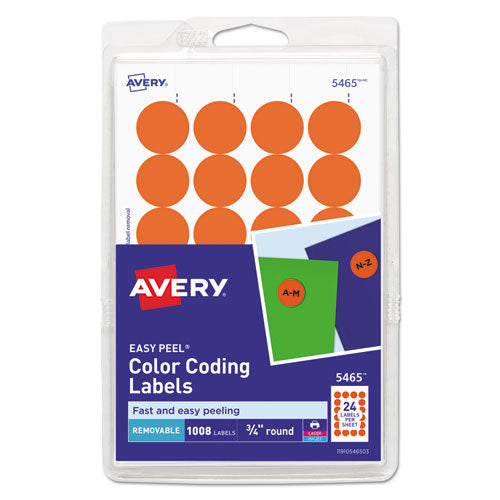 Image of Avery® 05465 Printable Self-Adhesive Removable Color-Coding Labels, 0.75" dia, Orange, 24/Sheet, 42 Sheets/Pack, (5465)