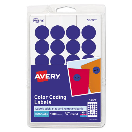 Image of Avery® 05469 Printable Self-Adhesive Removable Color-Coding Labels, 0.75" dia, Dark Blue, 24/Sheet, 42 Sheets/Pack, (5469)