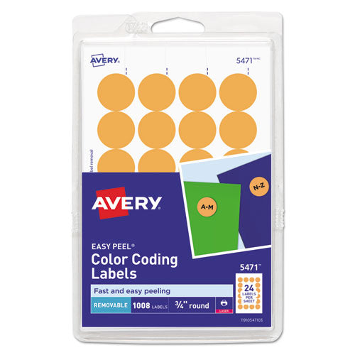 Image of Avery® 05471 Printable Self-Adhesive Removable Color-Coding Labels, 0.75" dia, Neon Orange, 24/Sheet, 42 Sheets/Pack, (5471)