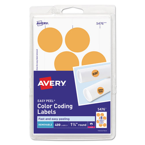 Image of Avery® 05476 Printable Self-Adhesive Removable Color-Coding Labels, 1.25" dia, Neon Orange, 8/Sheet, 50 Sheets/Pack, (5476)