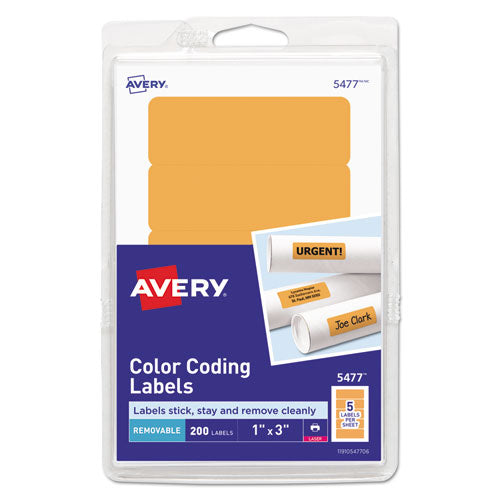 Image of Avery® 05477 Printable Self-Adhesive Removable Color-Coding Labels, 1 X 3, Neon Orange, 5/sheet, 40 Sheets/pack, (5477)