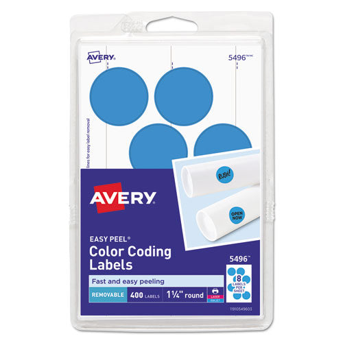 Image of Avery® 05496 Printable Self-Adhesive Removable Color-Coding Labels, 1.25" dia, Light Blue, 8/Sheet, 50 Sheets/Pack, (5496)