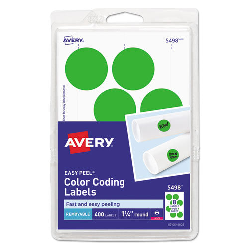 Image of Avery® 05498 Printable Self-Adhesive Removable Color-Coding Labels, 1.25" dia, Neon Green, 8/Sheet, 50 Sheets/Pack, (5498)