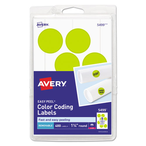 Image of Avery® 05499 Printable Self-Adhesive Removable Color-Coding Labels, 1.25" dia, Neon Yellow, 8/Sheet, 50 Sheets/Pack, (5499)