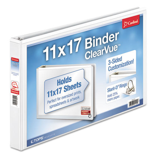 Image of Cardinal® 22112V4 Clearvue Slant-D Ring Binder, 3 Rings, 1" Capacity, 11 X 17, White