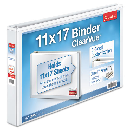 Image of Cardinal® 22122V4 Clearvue Slant-D Ring Binder, 3 Rings, 1.5" Capacity, 11 X 17, White