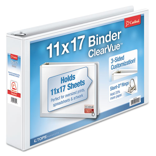 Image of Cardinal® 22132V4 Clearvue Slant-D Ring Binder, 3 Rings, 2" Capacity, 11 X 17, White