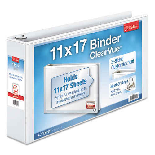Image of Cardinal® 22142V4 Clearvue Slant-D Ring Binder, 3 Rings, 3" Capacity, 11 X 17, White