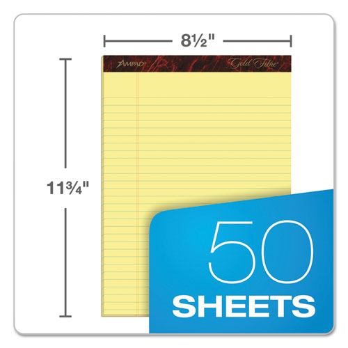 Image of Ampad® Gold Fibre Quality Writing Pads, Wide/Legal Rule, (50) Canary Yellow 8.5 x 11 Sheets, Dozen