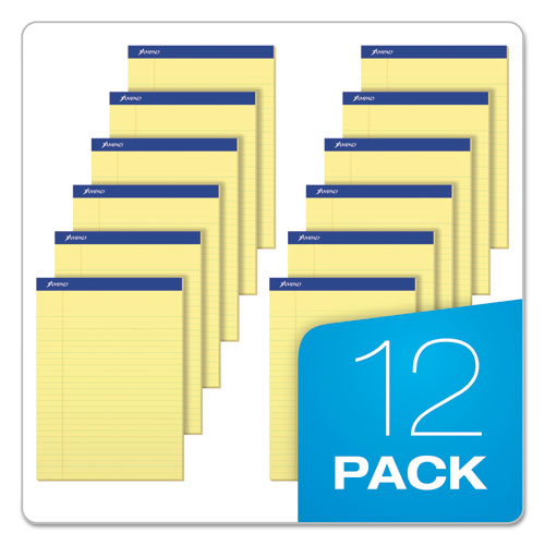 Image of Ampad® Perforated Writing Pads, Wide/Legal Rule, (50) Canary Yellow 8.5 x 11 Sheets, 12/Pack
