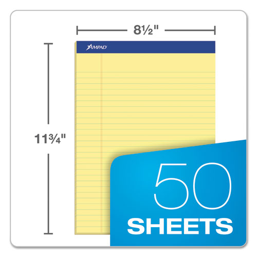 Image of Ampad® Perforated Writing Pads, Wide/Legal Rule, (50) Canary Yellow 8.5 x 11 Sheets, 12/Pack