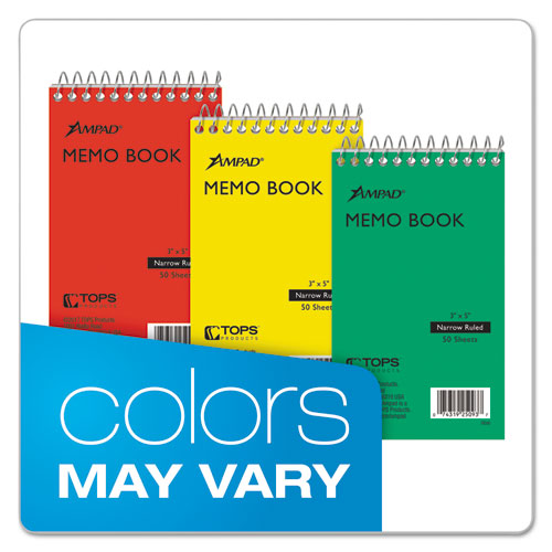 Image of Ampad® 25-093R Memo Pads, Randomly Assorted Cover Colors, Narrow Rule, (50) White 3 x 5 Sheets