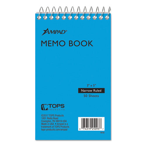 Image of Ampad® 25-093R Memo Pads, Randomly Assorted Cover Colors, Narrow Rule, (50) White 3 x 5 Sheets