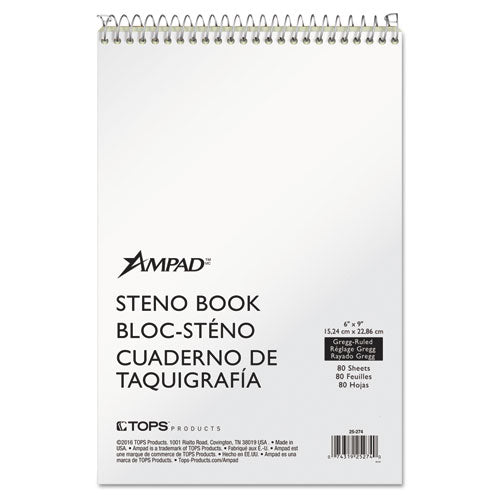 Image of Ampad® 25-274 Steno Pads, Tan Cover, Gregg Rule, (80) Green-Tint 6 x 9 Sheets