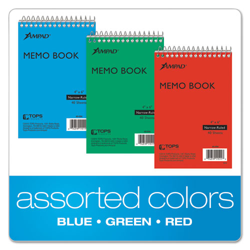 Image of Ampad® 45-094 Memo Pads, Assorted Cover Colors, Narrow Rule, (40) White 4 x 6 Sheets, 3/Pack
