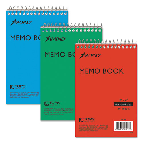 Image of Ampad® 45-094 Memo Pads, Assorted Cover Colors, Narrow Rule, (40) White 4 x 6 Sheets, 3/Pack