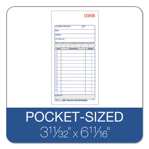 Image of Adams® DC3705 Multipart Sales Order Pad, 12 Lines, Two-Part Carbonless, 3.34 x 6.69, 50 Forms Total
