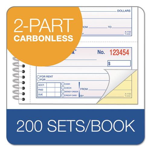 Image of Adams® SC1152 Multipart Money/Rent Receipt Book, Two-Part Carbonless, 4.75 x 2.75, 4 Forms/Sheet, 200 Forms Total