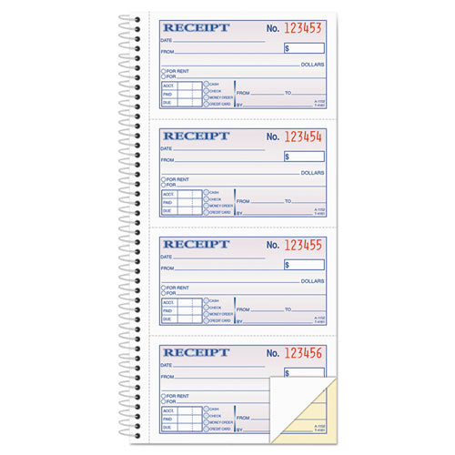 Image of Adams® SC1152 Multipart Money/Rent Receipt Book, Two-Part Carbonless, 4.75 x 2.75, 4 Forms/Sheet, 200 Forms Total